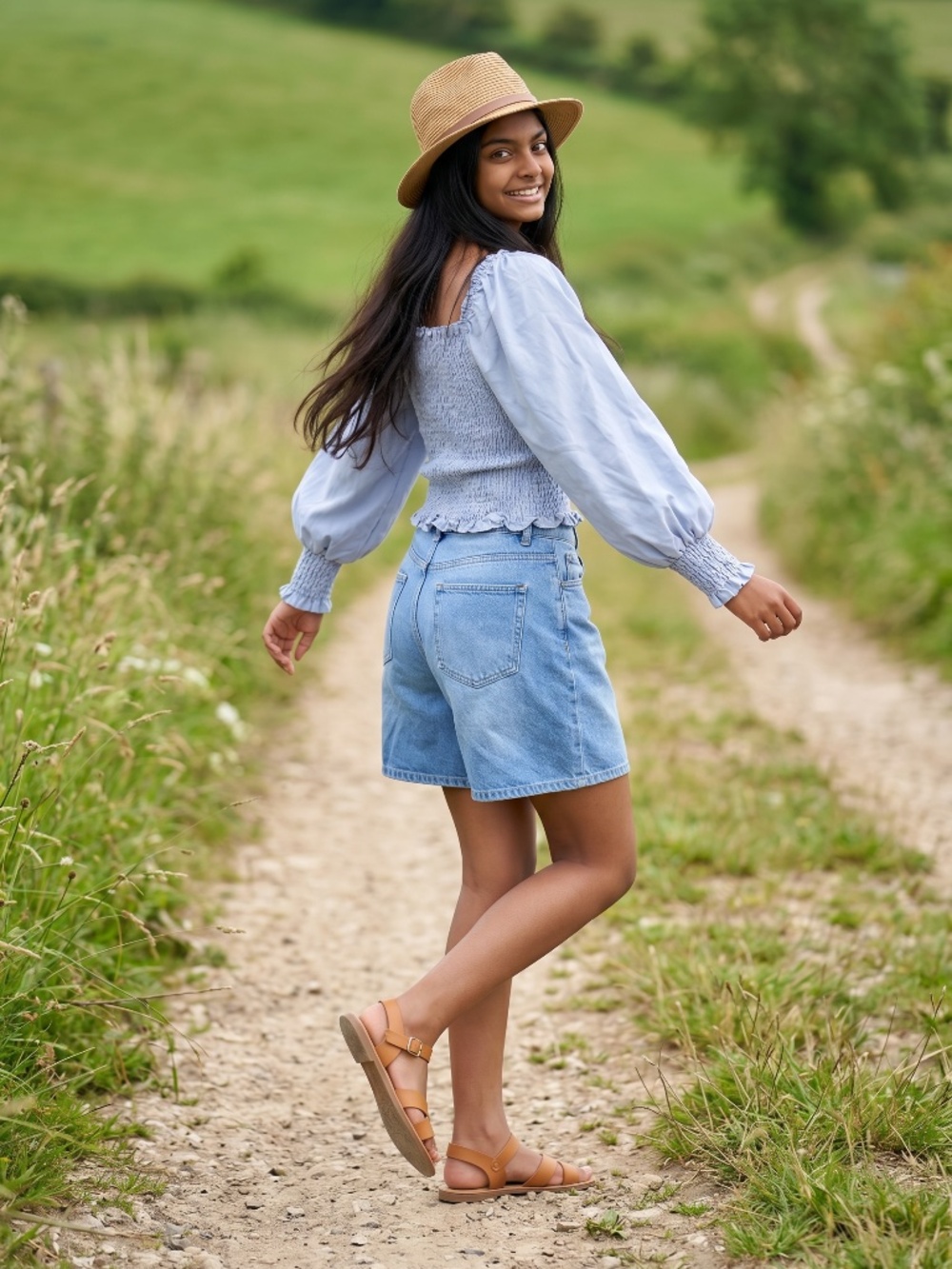 Cute Cupcakes and Cashmere cornflower blue off the shoulder smocked top